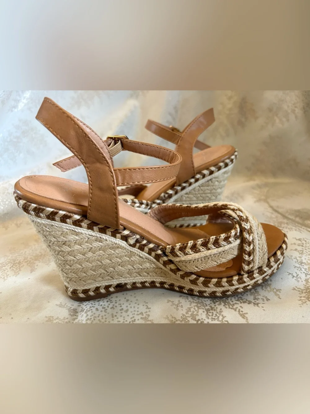 Braided Espadrille Platform Sandal - Tan & Cream